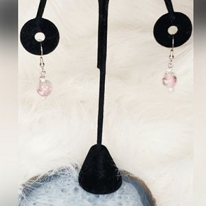 New pink glass pierced earrings